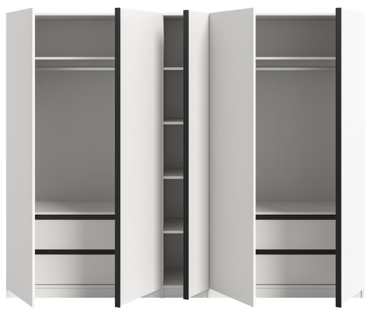 KLEIDERSCHRANK weiß 5-türig 230 x 183 cm, Drehtürenschrank mit viel Stauraum - Schwarz/Weiß, Holzwerkstoff/Kunststoff (230/183/53cm) - Inn.Furn
