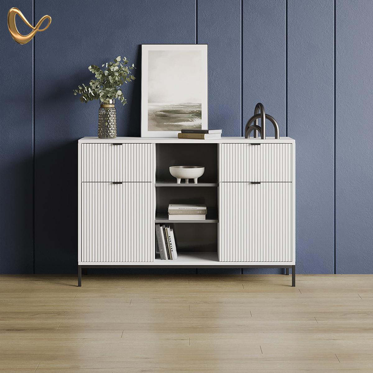 KOMMODE Aterno Weiß 120 x 81.2 cm mit 2 Schubladen und 2 Türen - Weiß, Holzwerkstoff (120/81.2/40cm) - Livinity®