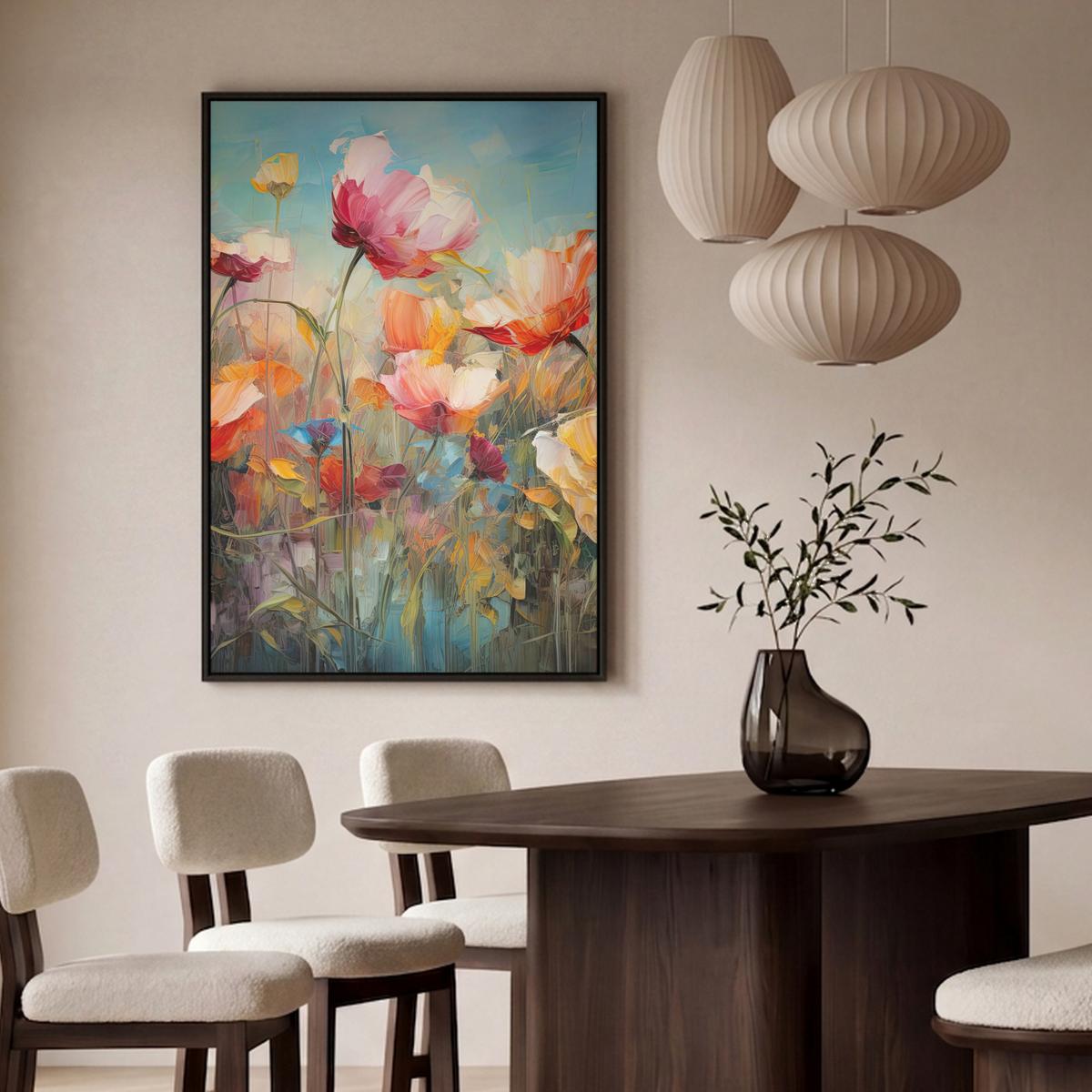 LEINWAND Bilder mit Rahmen - Blumen - Aquarell - Kunst - Botanisch - Natur - 80x120 - Orange, Textil (80/120cm) - MuchoWow