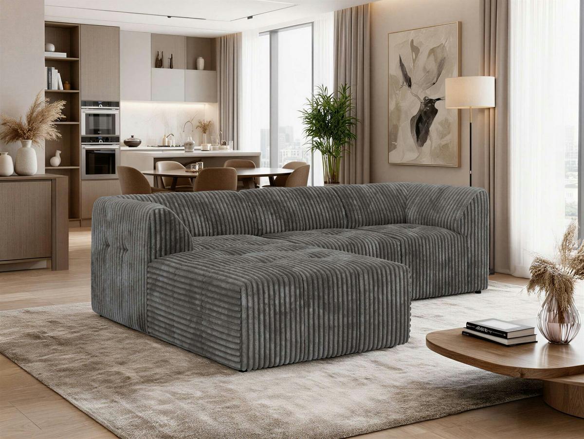 ECKSOFA VORITA L 3M - Grau Cord - Links Seite - Schwarz/Grau, Kunststoff/Textil (267/176cm) - MKS