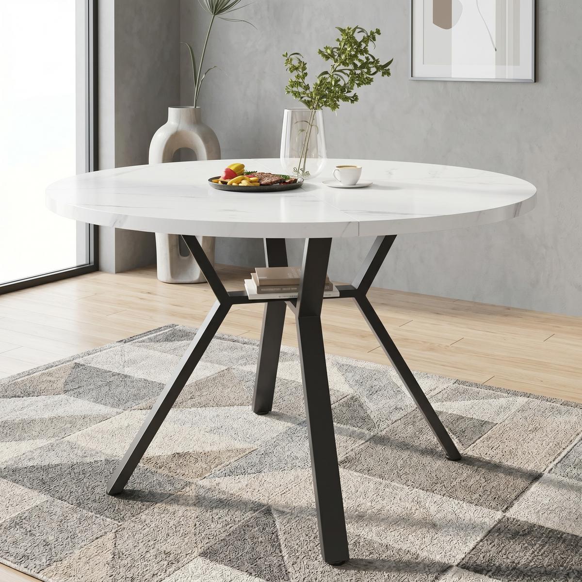 ESSTISCH runder marmor-optik Ø 100 cm mit X-metallgestell - Schwarz, Holzwerkstoff (100/100/75cm) - Urban Meuble