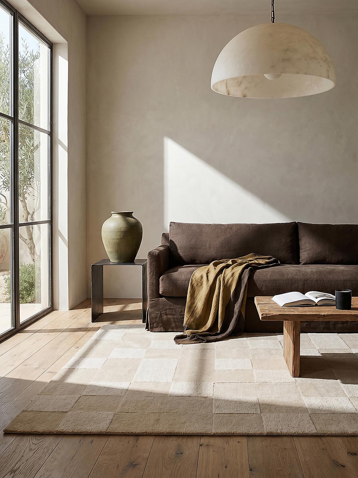 TEPPICH aus Wolle DEBEN in Natur, mit Schachbrettmuster, 120 x 170 cm - Beige, Textil (170/120cm) - KADIMA DESIGN