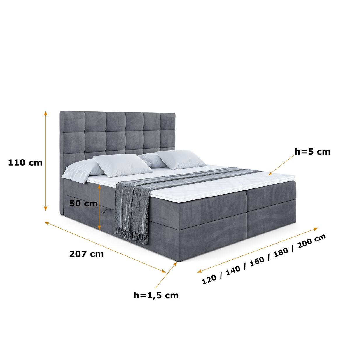 BOXBETT mit H4-Matratze und Lattenrost - APO - 180x200 Dunkelgrau - Dunkelgrau, Holzwerkstoff (180/200cm) - ALTDECOR