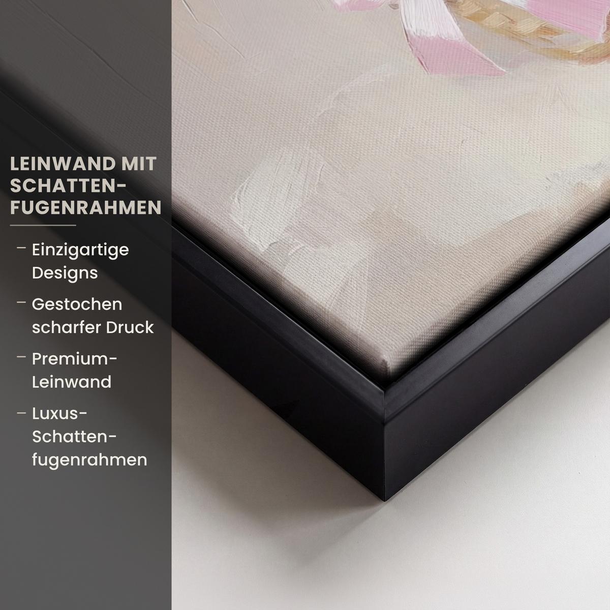 LEINWAND Bilder mit Rahmen - Korb - Eier - Rosa - 40x30 - Beige, Textil (40/30cm) - MuchoWow