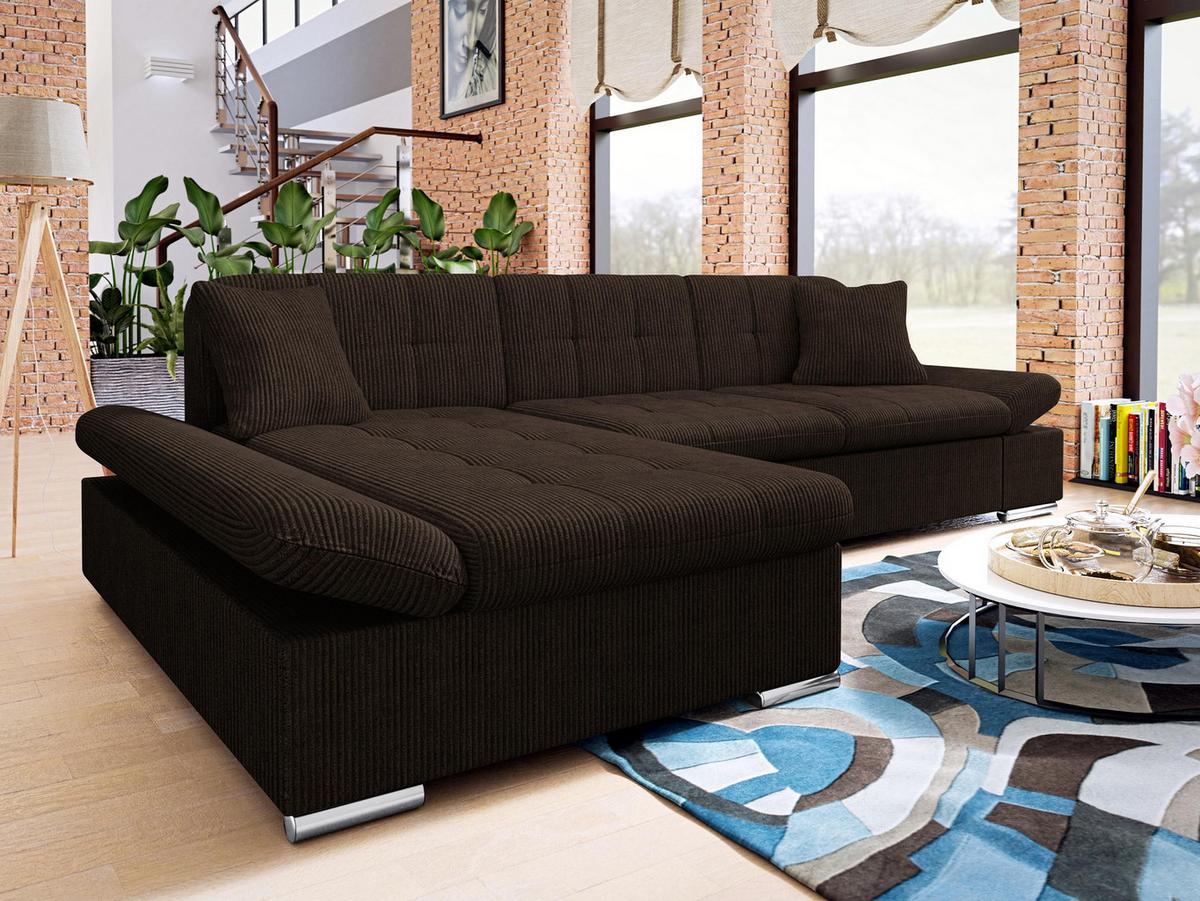 ECKSOFA Montana Cord, Seite: Links - Braun, Holz/Textil (278/161cm) - MIRJAN24