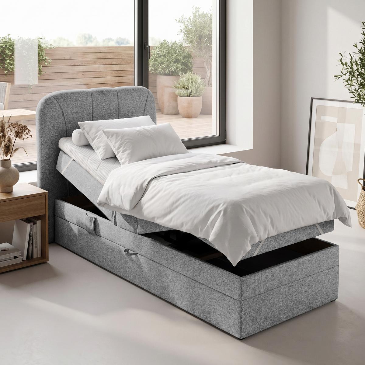 BOXSPRINGBETT Romeo, Einzelbett mit elektrischer Matratzenverstellung, 90x200 cm, Grau - Grau, Textil (90/200cm) - Beautysofa