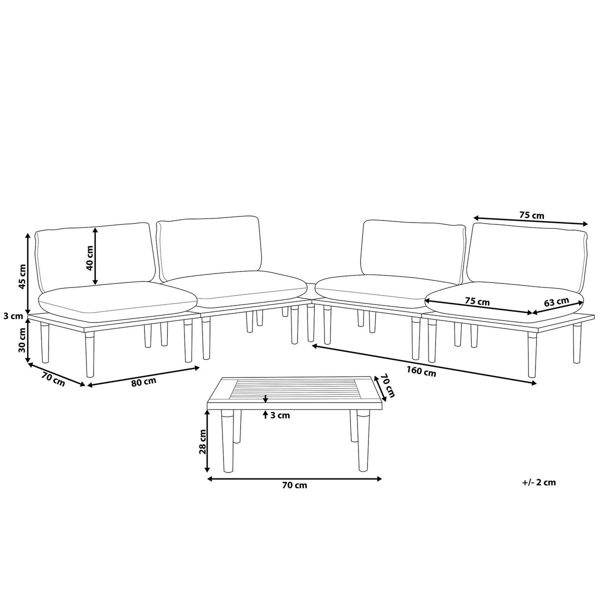4-SITZER LOUNGE SET zertifiziertes Akazienholz hellbraun modular Auflagen olivgrün Frascati - Hellbraun/Grün, Holz - Beliani