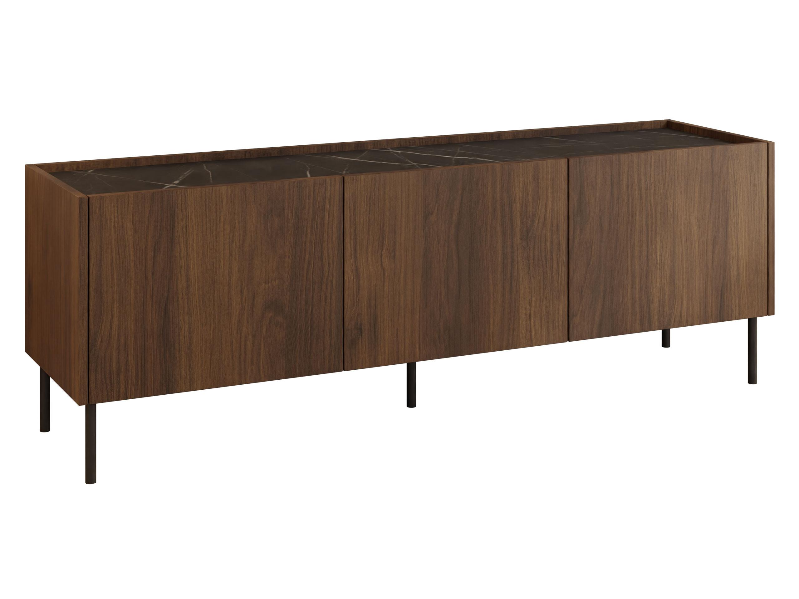 TV-LOWBOARD Tewos 144 - Nussbaumfarben/Schwarz, Holzwerkstoff/Metall (144/50/37cm) - MIRJAN24
