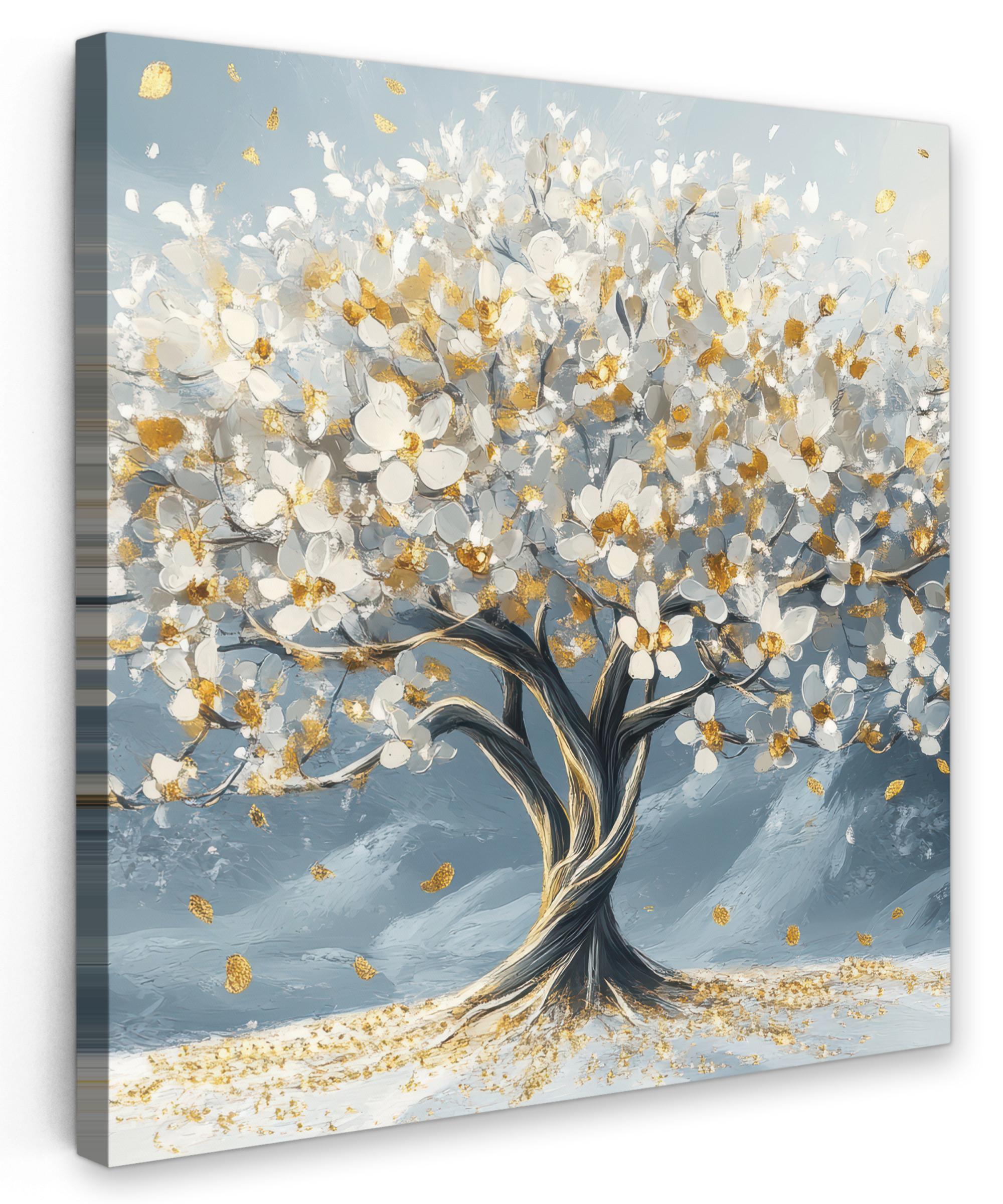 LEINWANDBILD Baum - Winter - Baum des Lebens - Modern - Gold Deko Wohnzimmer 20x20 cm - Goldfarben, Textil (20/20cm) - MuchoWow