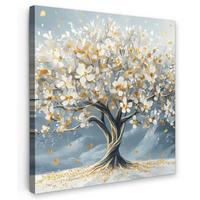 LEINWANDBILD Baum - Winter - Baum des Lebens - Modern - Gold Wandbild Wohnzimmer 50x50 cm - Goldfarben, Textil (50/50cm) - MuchoWow