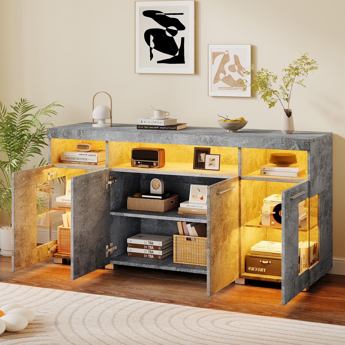 SIDEBOARD mit 3 Fächern und LED Grau - Grau, Glas/Holzwerkstoff (40/70/140cm) - Urban Meuble