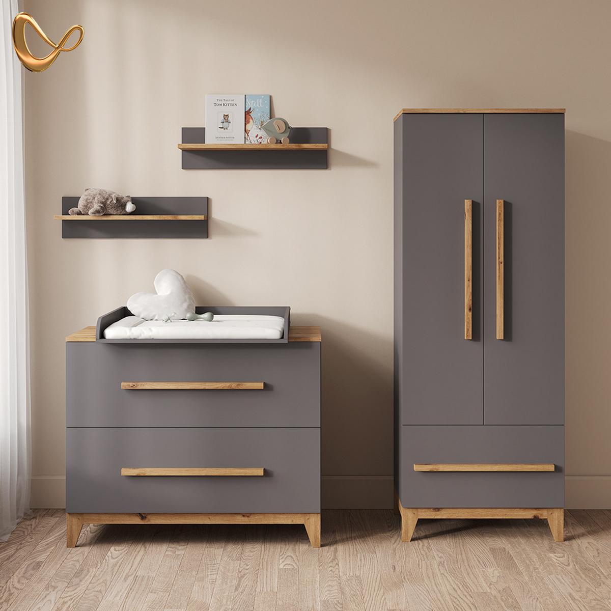 WICKELKOMMODE Mailo Grau/Artisan mit 2 Schubladen - Eiche Artisan/Grau, Holzwerkstoff (108/98/70cm) - Livinity®