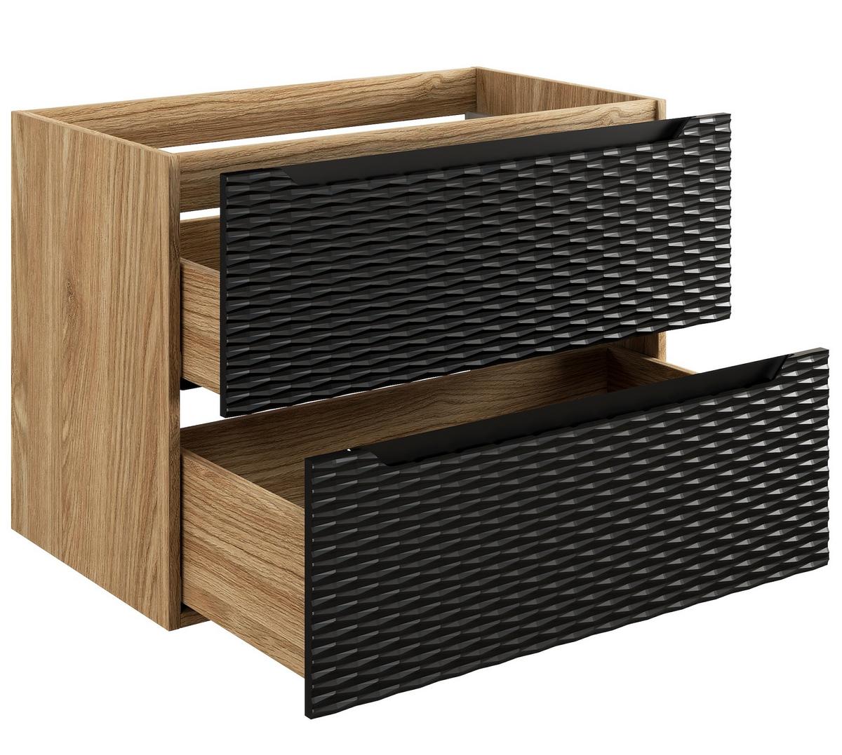 WASCHBECKENUNTERSCHRANK Ocean 2 Schubladen Schwarz Matt mit Eiche - 80 x 46 x 59 cm - Eichefarben/Schwarz, Holz (80/59/46cm) - Badplaats