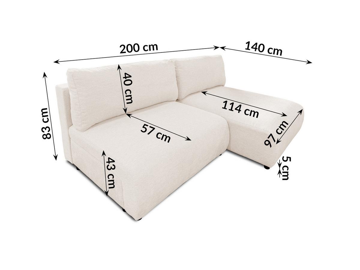 ECKSOFA Sora mit Schlaffunktion, Bettkasten und extra tiefer Komfortzone aus hochwertigem Creme Strukturstoff - Creme/Schwarz, Holz/Kunststoff (200/140cm) - S-Style