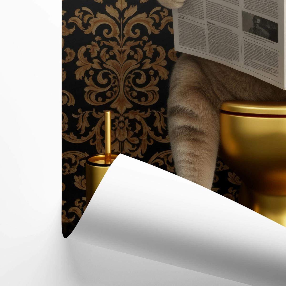 POSTER für Badezimmer WC KATZE auf Toilette mit Zeitung Glamour Abstraktion 30x40cm - Gelb/Beige, Papier (30/40/40cm) - Muralo