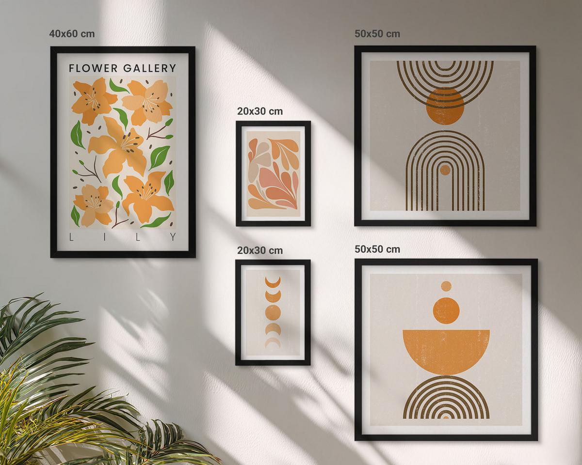 BILDER SET 5er Set - 50x50 cm & 20x30 cm & 40x60 cm Schwarzer Rahmen - Abstrakte orange Formen - Schwarz, Kunststoff (40/60cm) - TULUP