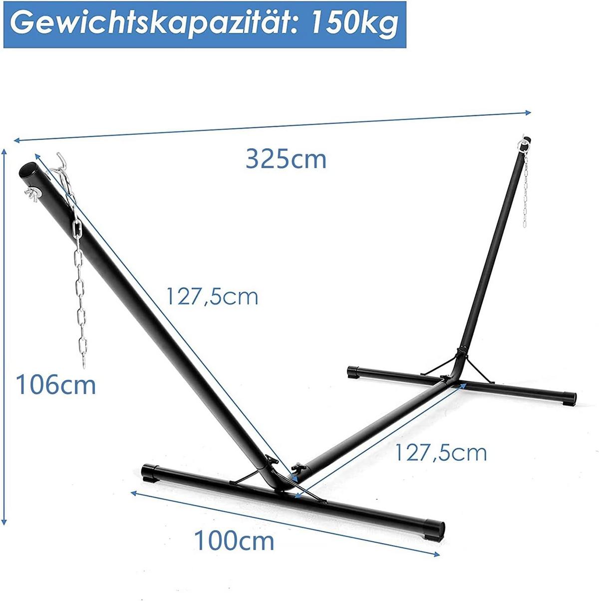 HÄNGEMATTENGESTELL Schwarz - Schwarz, Metall (100/325/106cm) - COSTWAY