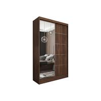 SCHWEBETÜRENSCHRANK MIRELLA 120/216/61 cm Modern Kleiderschrank 2-türig mit Spiegel Nussbaumfarben - Nussbaumfarben, Holzwerkstoff (120/216/61cm) - MASSENO