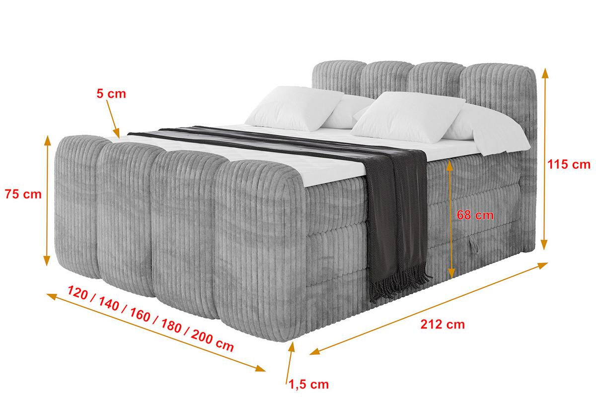 BOXBETT mit Matratze H3|H4 und Lattenrost - NINA-Z KING - 140x200 cm Tila - Hellgrau - Hellgrau, Holzwerkstoff (140/200cm)