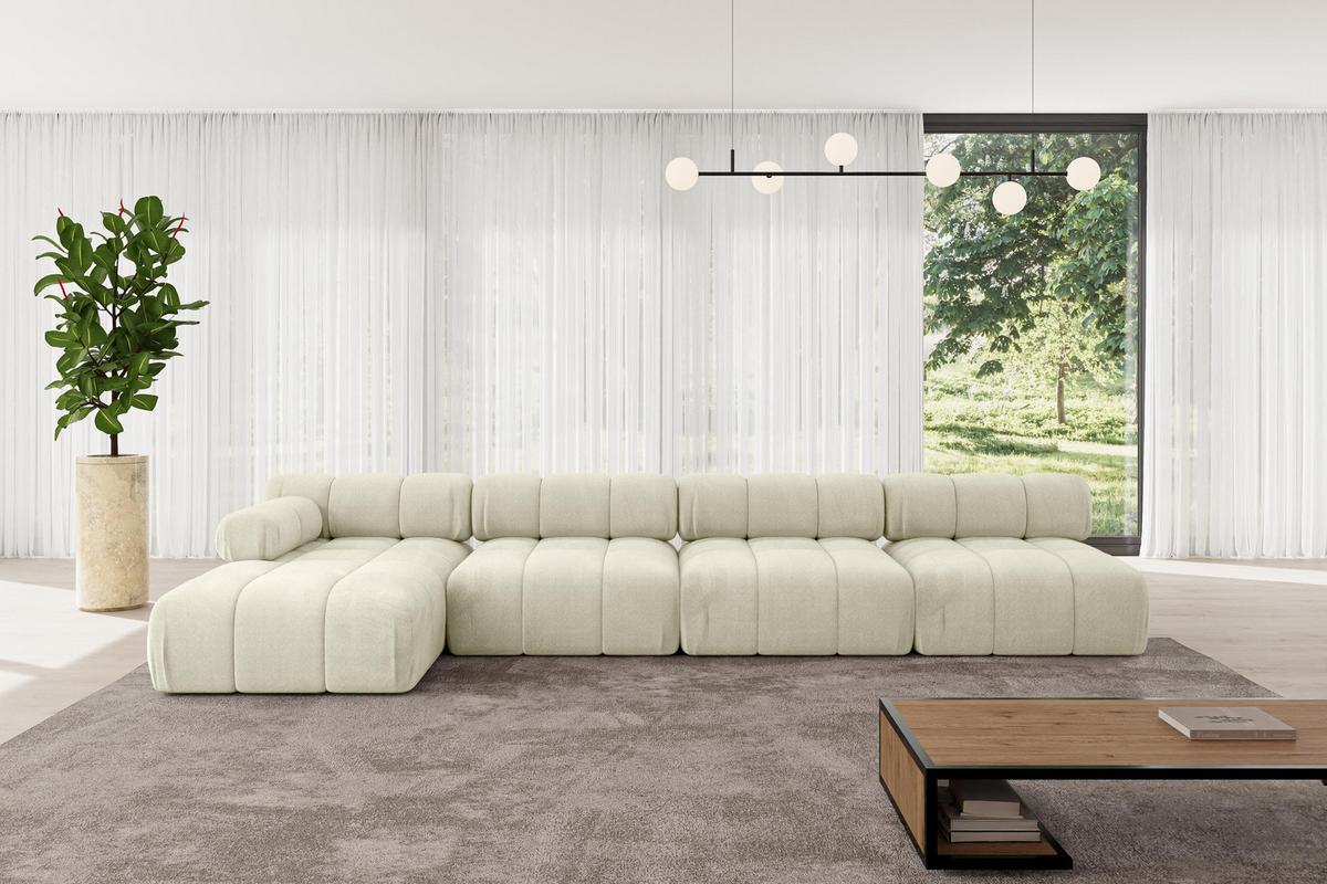ECKSOFA modulares Sofa Razon-L3 - 380x160x70 cm Beige Velours - Beige, Holzwerkstoff/Textil (380/160cm) - ALTDECOR