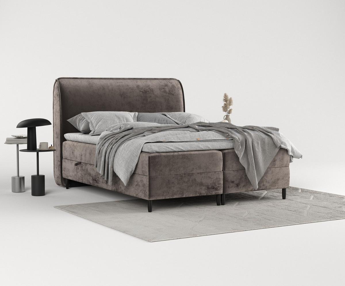 BOXBETT Lunaro 140/200 cm Braun im Lotta Stoff - Schwarz/Braun, Holz/Holzwerkstoff (140/200cm) - AltaBeds
