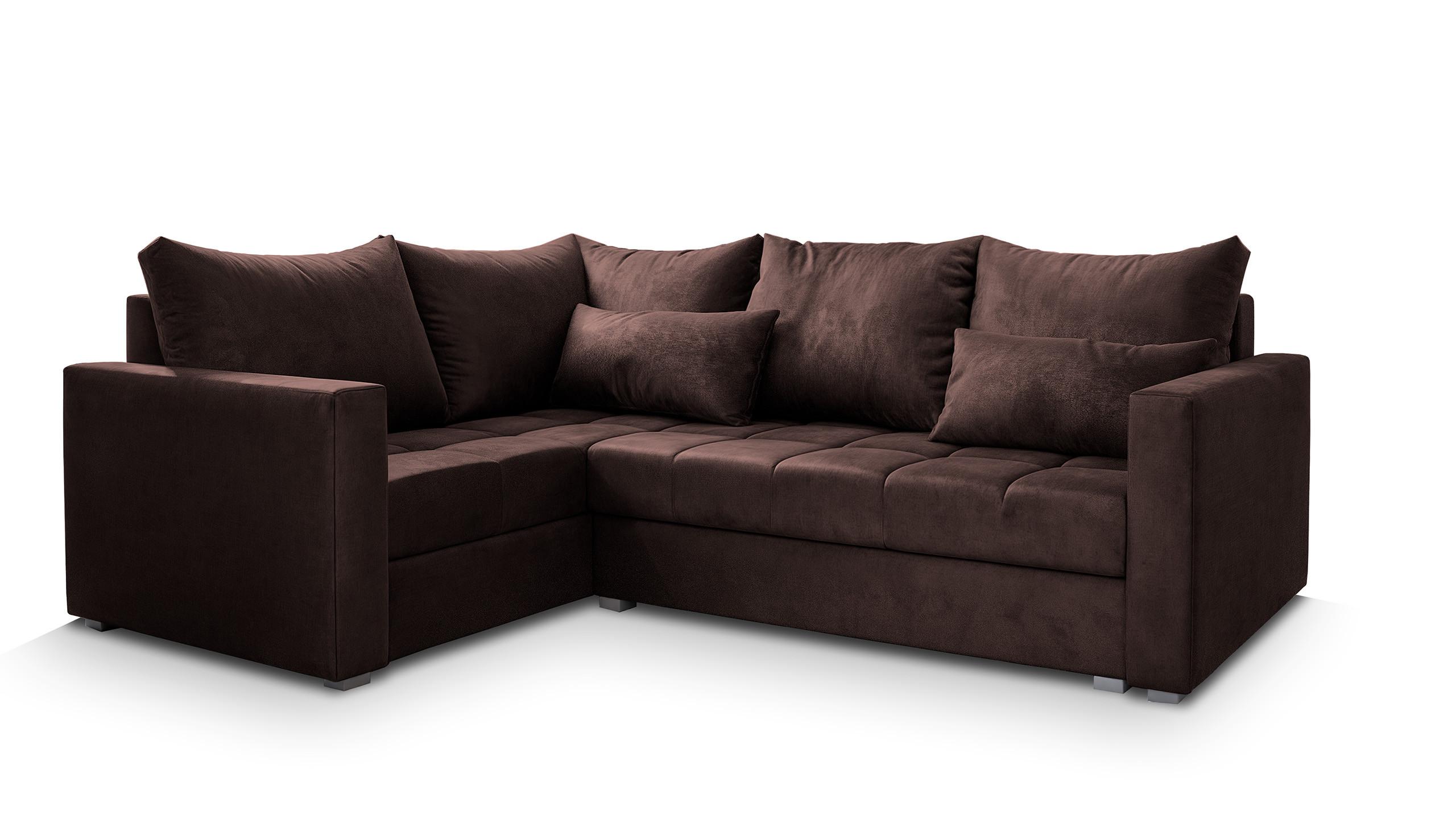 ECKSOFA LIRENO L-S Braun Plüsch-Stoff mit Schlaffunktion - Braun/Grau, Holz/Kunststoff (220/153cm) - MASSENO