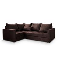 ECKSOFA LIRENO L-S Braun Plüsch-Stoff mit Schlaffunktion - Braun/Grau, Holz/Kunststoff (220/153cm) - MASSENO