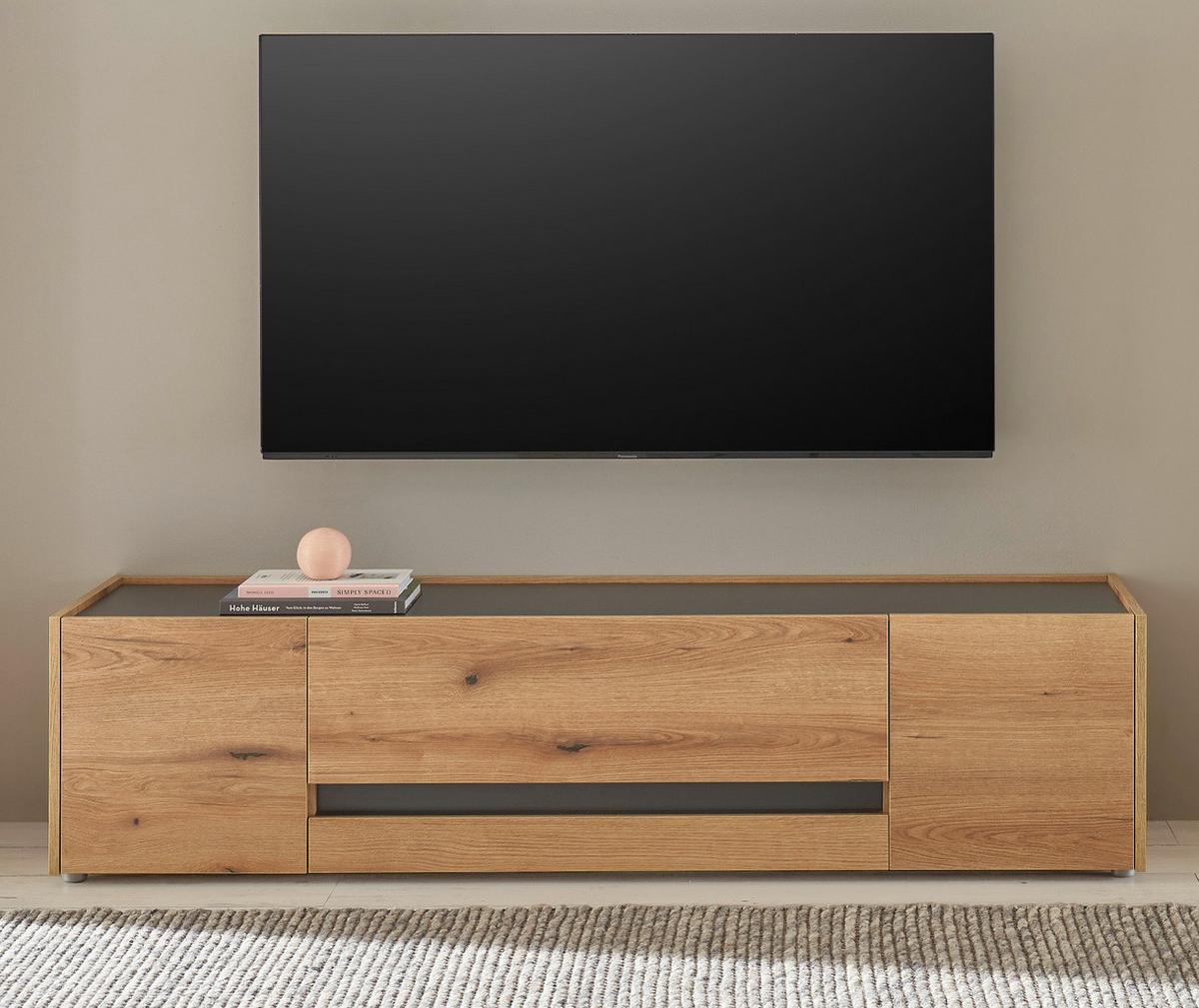 TV-LOWBOARD Eiche Evoke, grau 170 cm, TV-Unterteil mit Doppelschubkasten - Eichefarben/Schwarz, Holzwerkstoff/Kunststoff (170/40/45cm) - Furn.Design
