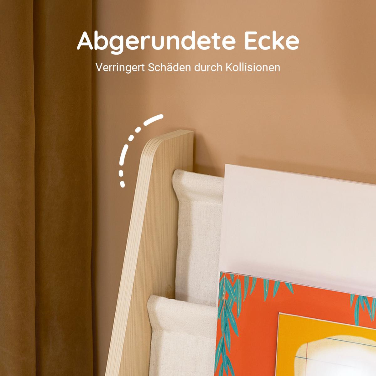 KINDER-BÜCHERREGAL mit 4 Stofffächern, Natur 63x76x28cm - Naturfarben, Holz/Holzwerkstoff (63/76/28cm) - SoBuy