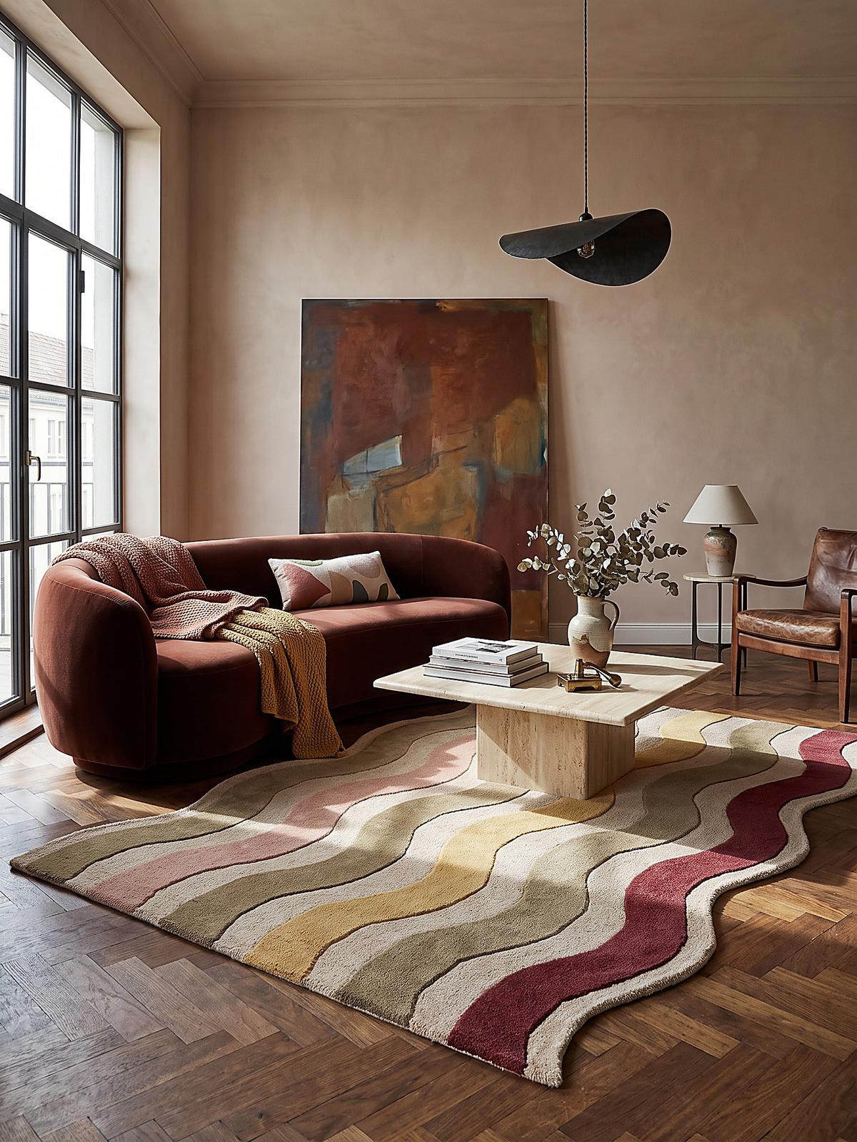WOLLTEPPICH handgetuftet MONNOW, Wellenstreifen, Natur-Rot, 140 x 200 cm - Beige, Textil (140/200cm) - KADIMA DESIGN
