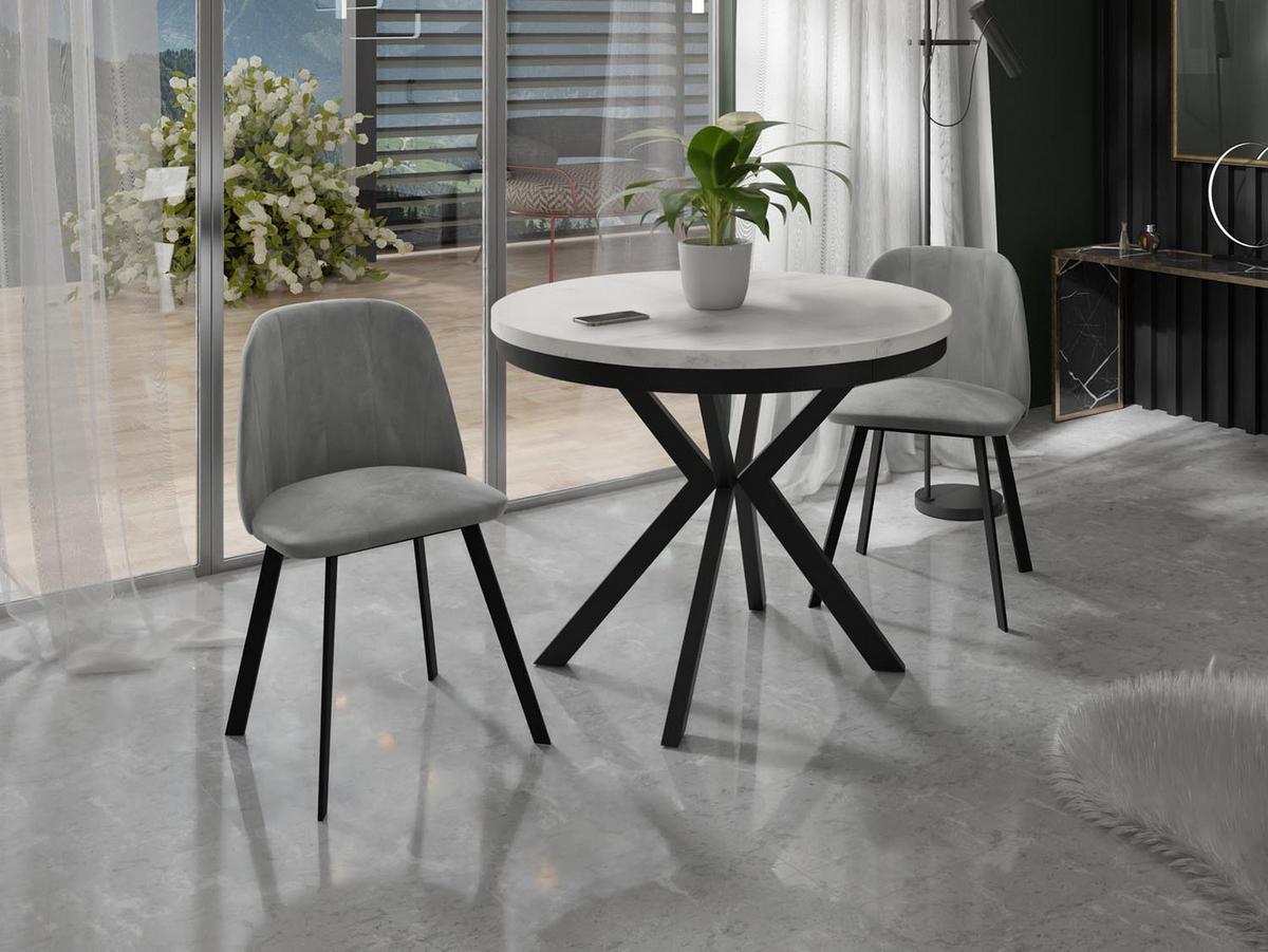 ESSTISCH Ross runder ausziehbarer, Marmor Weiß 90-170/90/76 cm - Ecru/Schwarz, Holzwerkstoff/Metall (90/170/76cm) - WFL GROUP