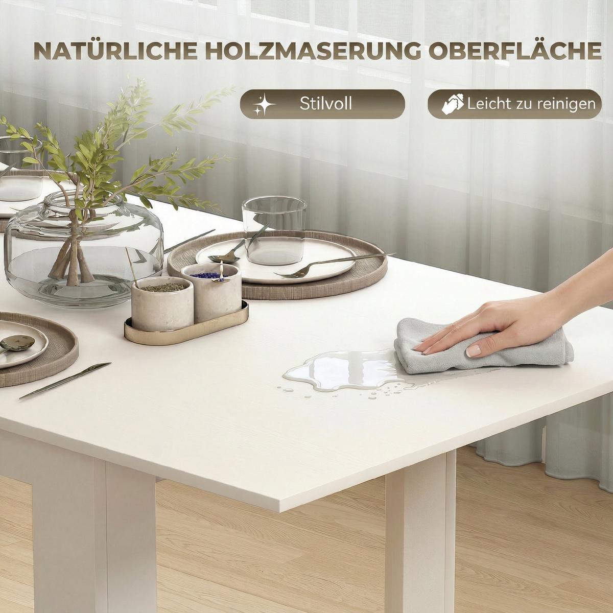 AUSZIEHBARER-ESSTISCH MDF Weiß - Weiß, Holzwerkstoff (180/80/75cm) - HOMCOM