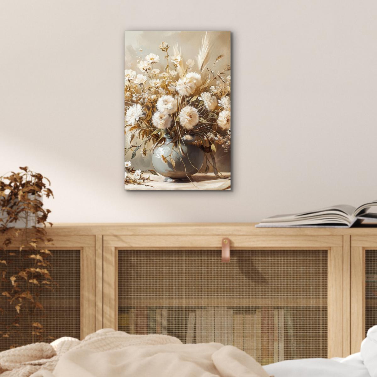 METALLBILD Blumen - Vase - Stilleben - Beige 20x30 cm - Creme, Metall (20/30cm) - MuchoWow