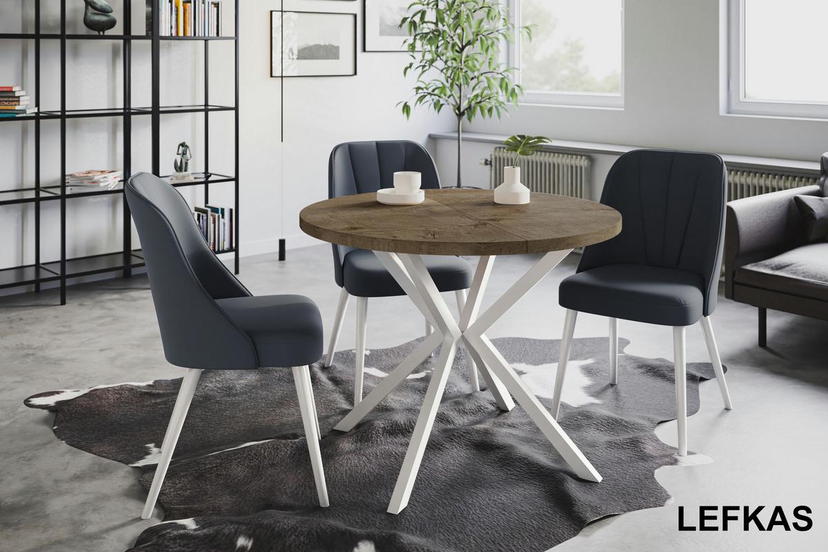 RUNDER Esszimmertisch LOFT LITEN, ausziehbarer Tisch Durchmesser: 120 cm/200 cm, Wohnzimmertisch Farbe: Grau, mit Metallbeinen in Farbe Weiß - Dunkelbraun/Weiß, Holzwerkstoff (120/120/76cm) - Alpi-Möbel