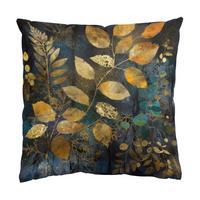 DEKOKISSEN Goldene und blaue Blätter 40/40 cm - Schwarz, Textil (40/40/10cm) - Bilderwelten
