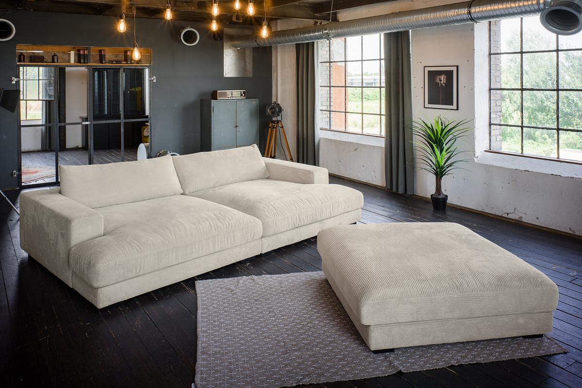 BIG SOFA-SET 6-TLG MADELINE Cremeweiß Cord - Creme/Schwarz, Kunststoff/Textil (290/85/170cm) - KAWOLA