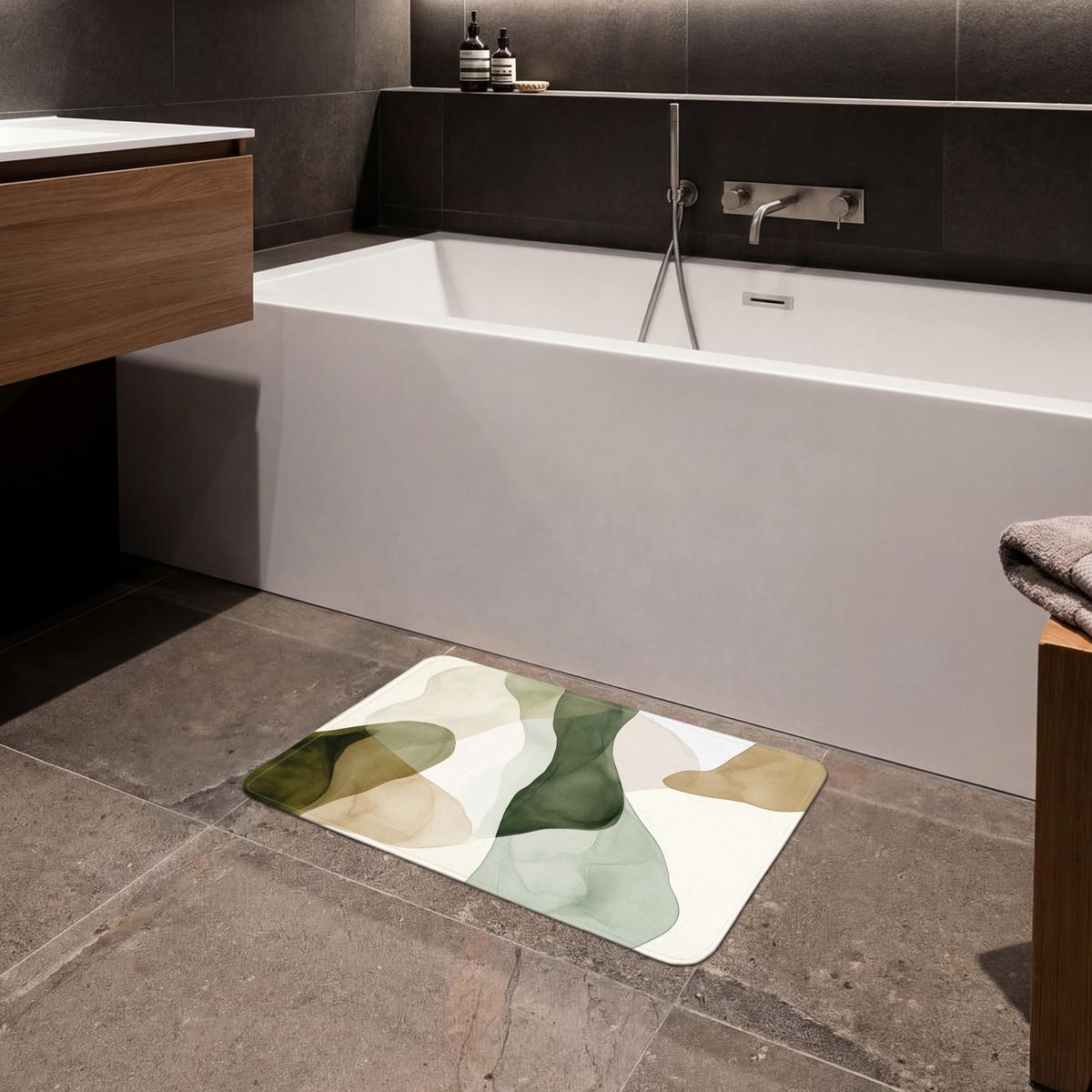 BADEMATTE Japandi - Abstrakt - Grün 60x40 cm - Grün, Textil (60/40cm) - OnlyWow