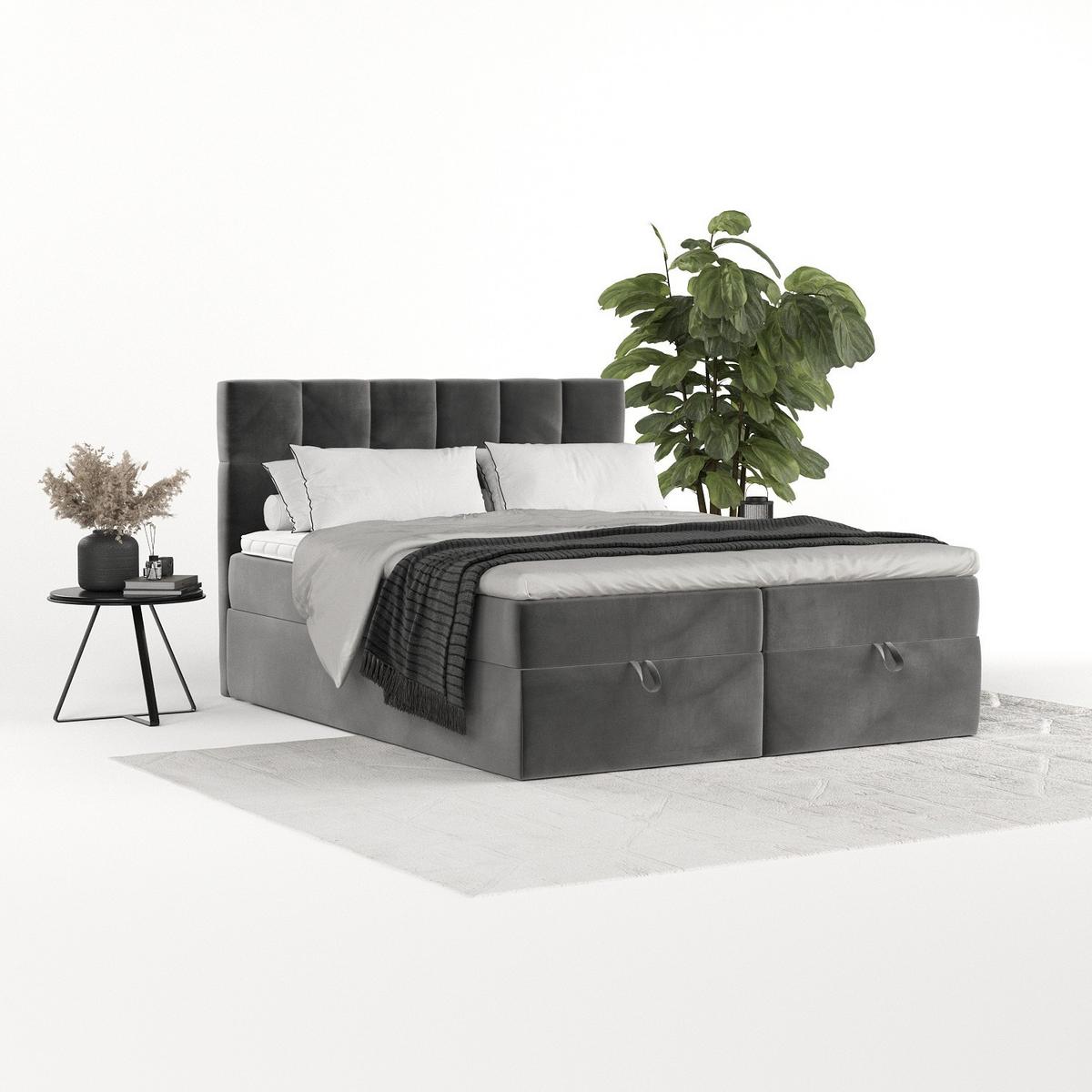 BOXBETT Savio 140/200 cm Grau im Kronos Stoff - Schwarz/Grau, Holz/Holzwerkstoff (140/200cm) - AltaBeds