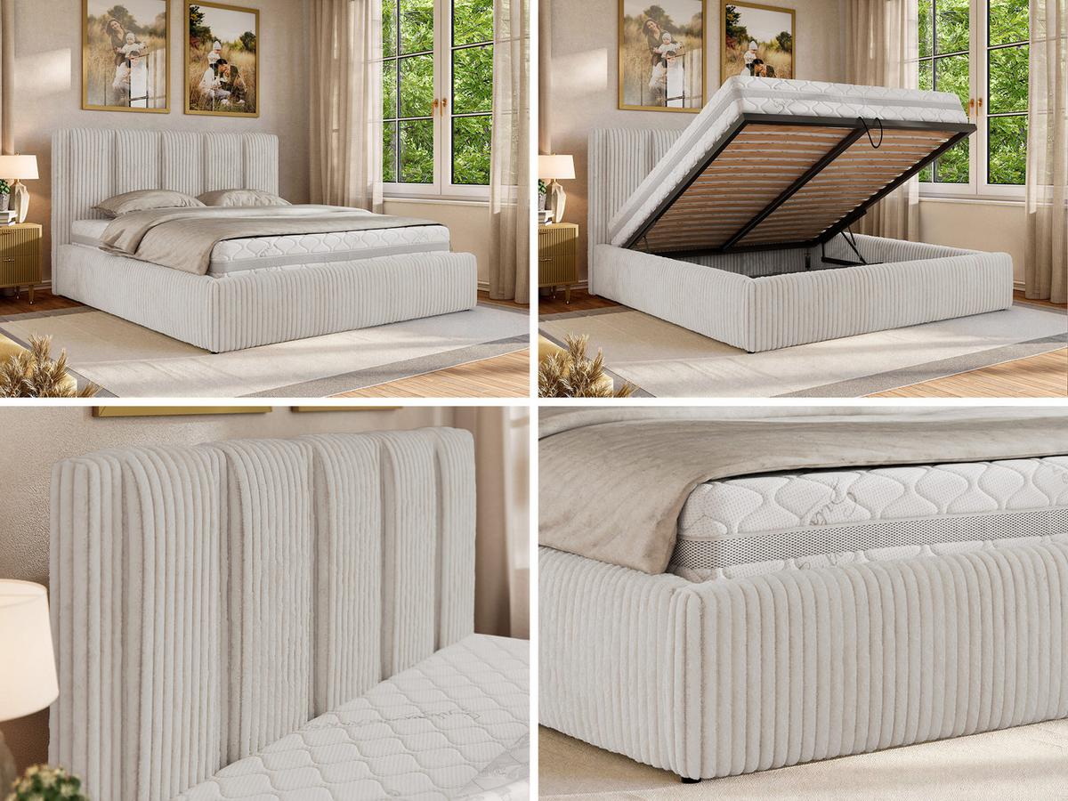 POLSTERBETT SAVINO CLASSIC 180/200 - Beige Cord - Multipocket-Matratze - Beige, Textil (180/200cm) - MKS