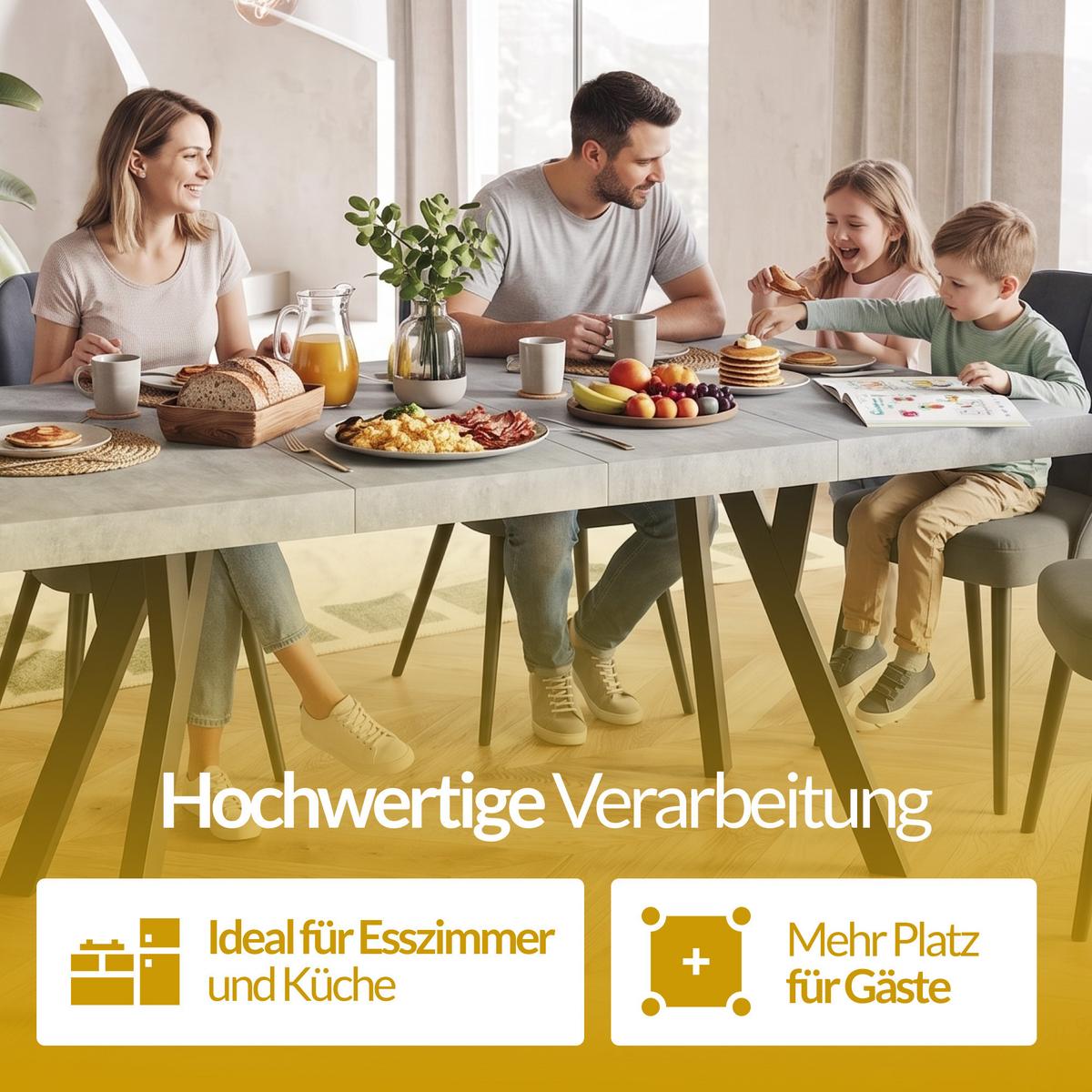 QUADRATISCHER Esstisch ausziehbar – Moderner Wohnzimmertisch und Küchentisch – Tisch mit Holzbeinen, Durchmesser 100 - 200 cm - Farbe Lancelot - Beige/Weiß, Holzwerkstoff (100/100/77cm) - Alpi-Möbel