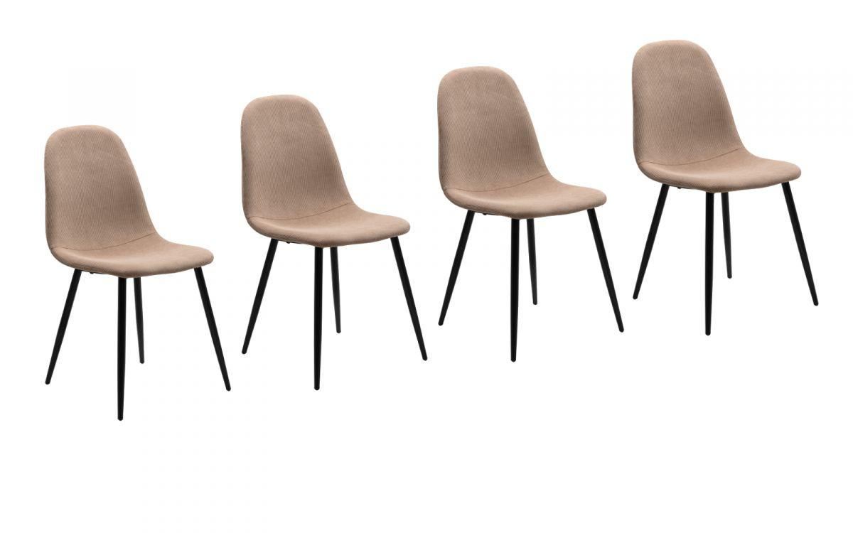 STUHL 4er-Set braun Cord, Esszimmerstuhl mit 4-Fuß-Gestell - Schwarz/Braun, Textil/Metall (50/83/43cm) - Furn.Design
