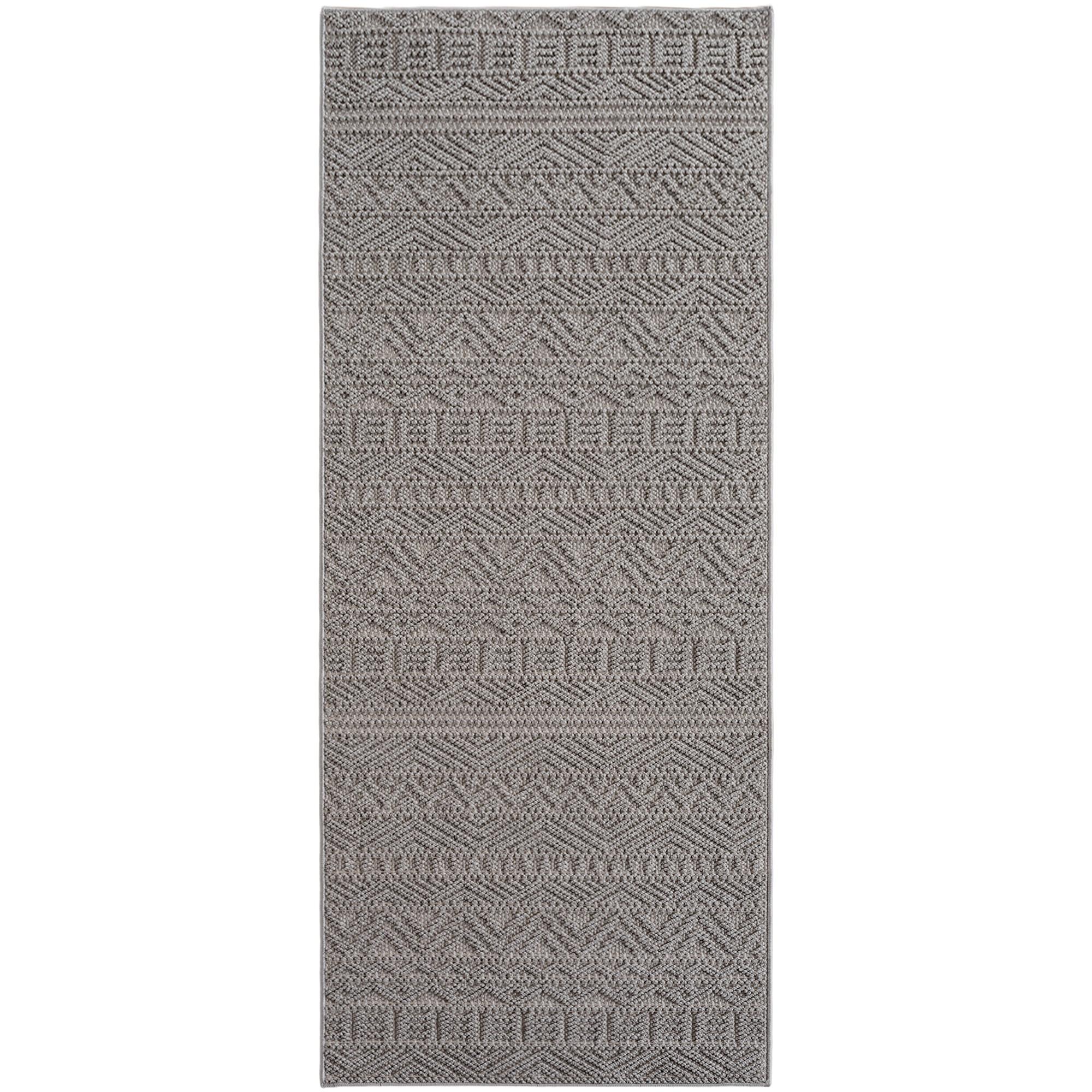 TEPPICH Flachgewebe LANGAU in Silber, mit Ethno-Streifen, 80 x 250 cm - Silberfarben, Textil (80/250cm) - KADIMA DESIGN
