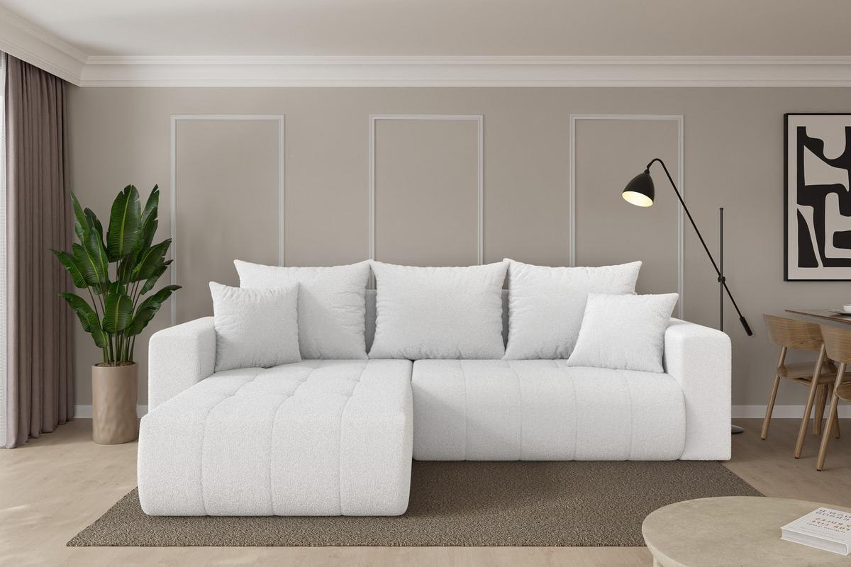 ECKSOFA mit Schlaffunktion Ottomane Links MILA-L 277x194x86 Weiß Bouclé - Schwarz/Weiß, Holzwerkstoff/Kunststoff (277/194cm) - ALTDECOR