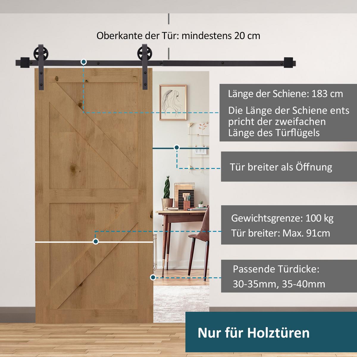 SCHIEBETÜREN-BESCHLAGSATZ, 183 cm Komplett-Set mit Schienen, Dunkelbraun - Braun, Metall (4/0.6/183cm) - HOMCOM