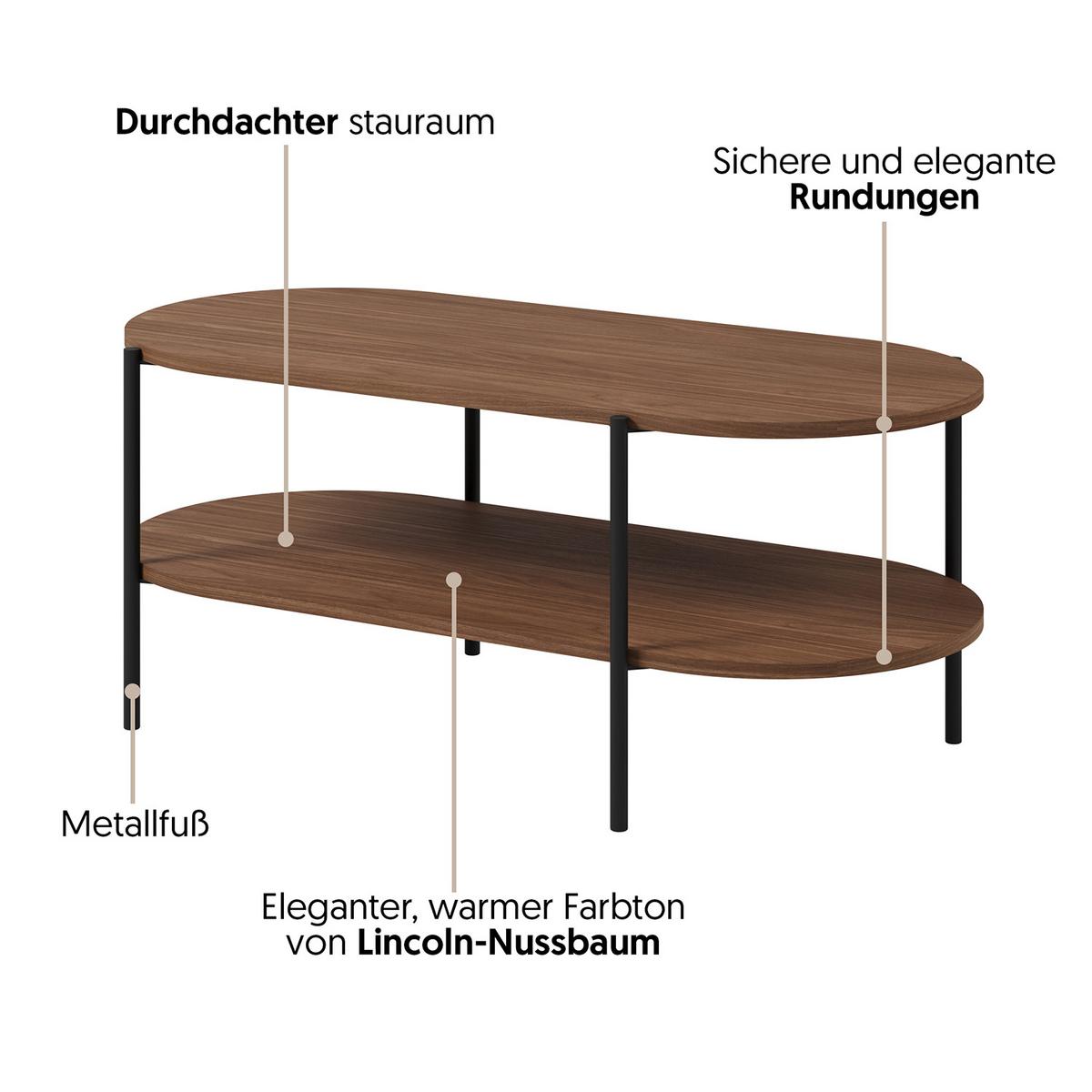 COUCHTISCH Carlo mit Metallfüße 110×50 cm, Walnuss - Walnussfarben, Holzwerkstoff (50/110/46cm) - Beautysofa