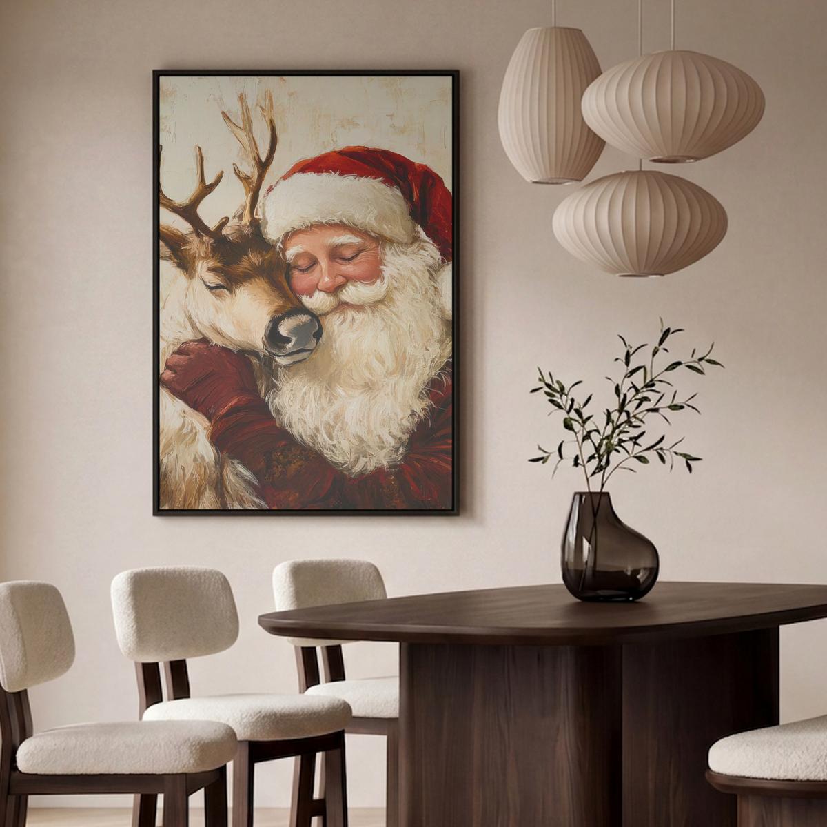LEINWAND Bilder mit Rahmen - Weihnachtsmann - Rentier - Weihnachten - 100x150 - Rotbraun, Textil (100/150cm) - MuchoWow