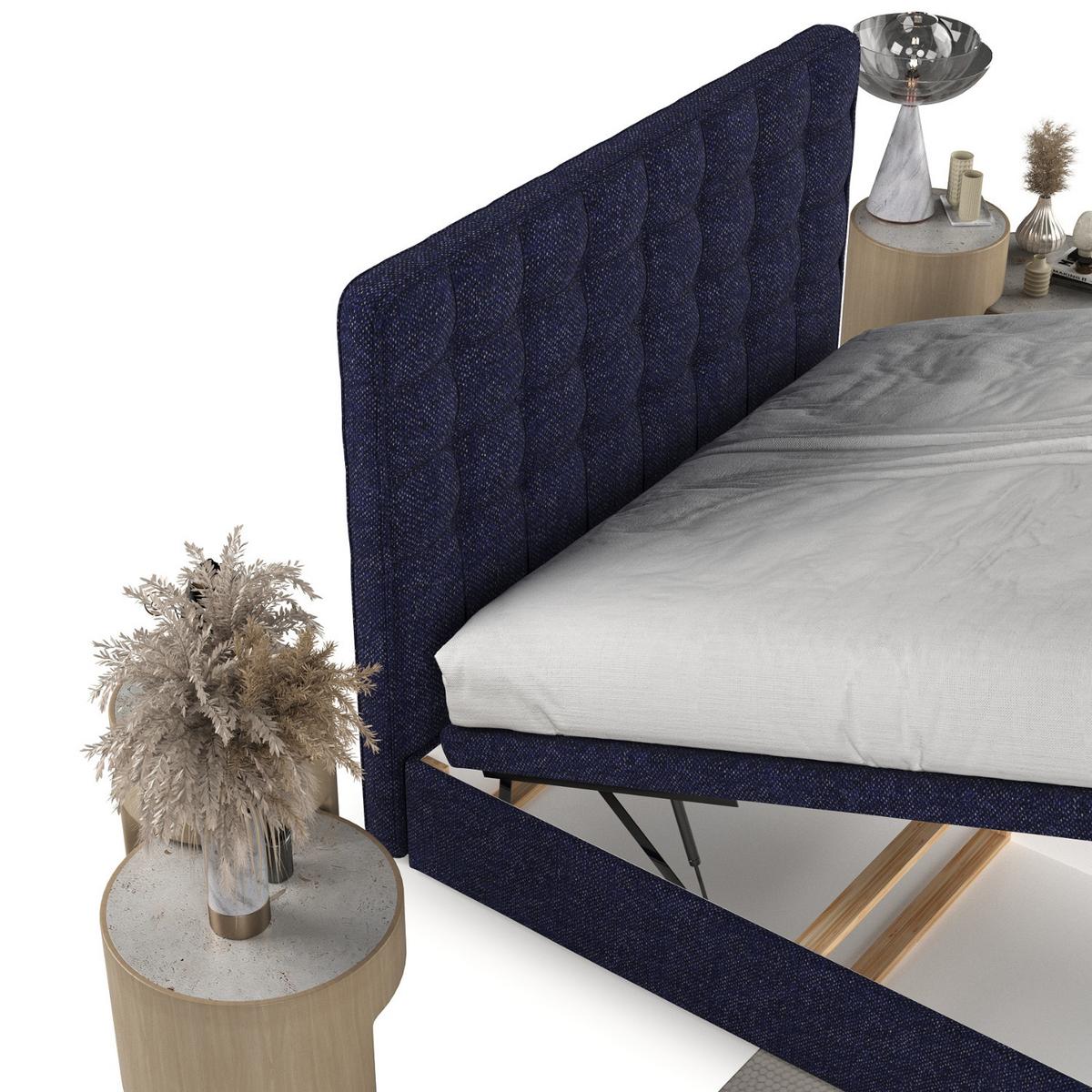 POLSTERBETT Celestia mit Stauraum 160/200 cm Marineblau im Alta Stoff - Schwarz/Dunkelblau, Holz/Holzwerkstoff (160/200cm) - AltaBeds
