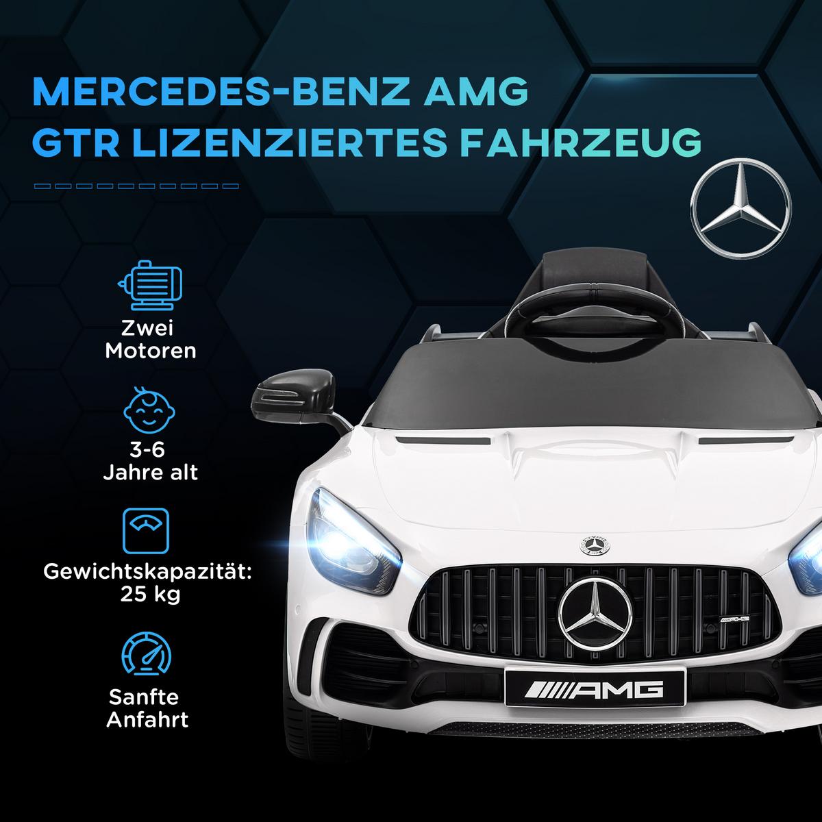 ELEKTRO-KINDERAUTO, Mercedes, 3-5 km/h, Fernbedienung, Licht & Musik, Weiß - Weiß, Kunststoff/Metall (108/67/46cm) - AIYAPLAY