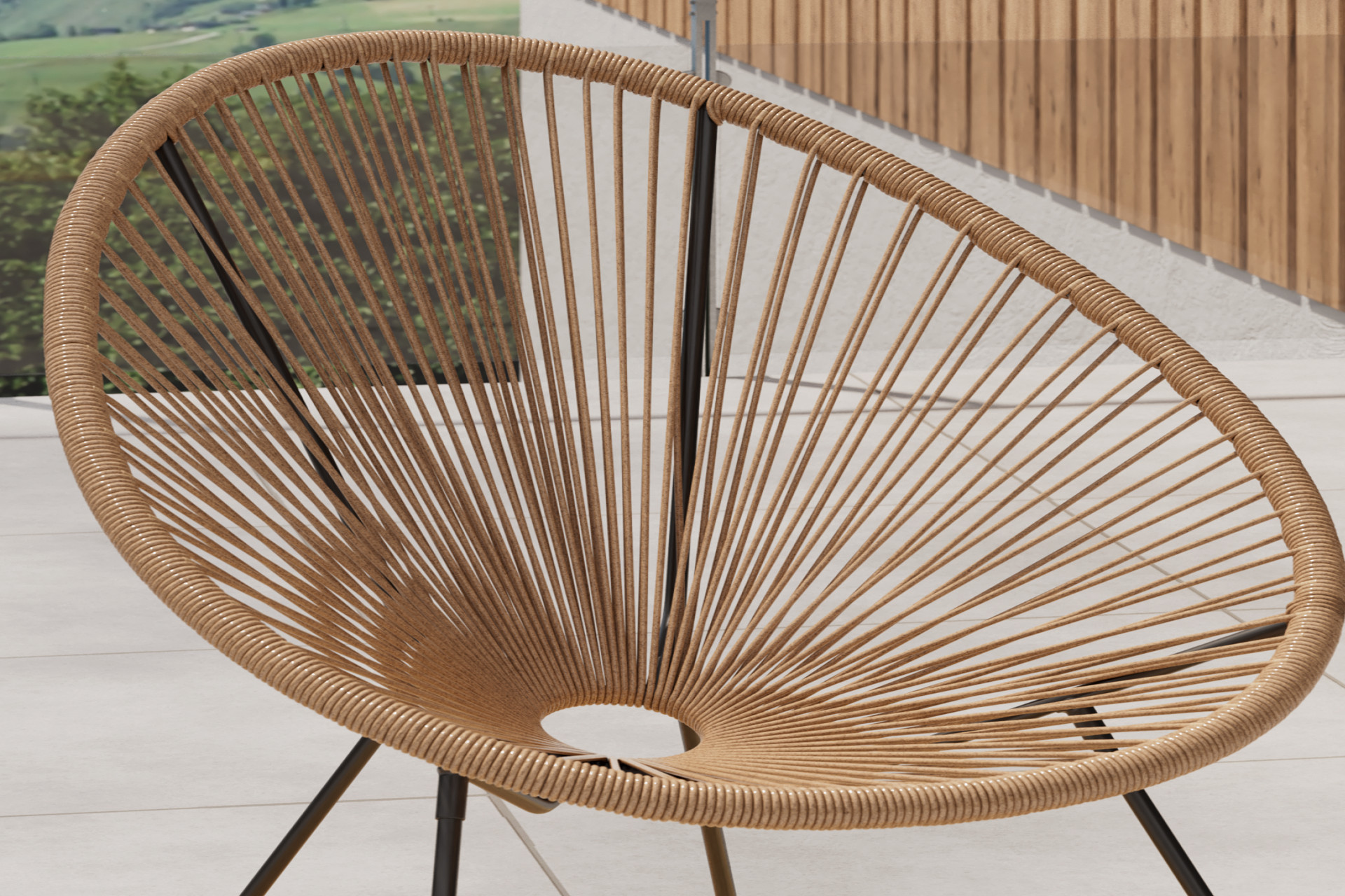 Garten Relaxsessel Stahlgestell matt pulverbeschichtet Schwarz Geflecht Naturfarbe matt PE Kunststoffoptik