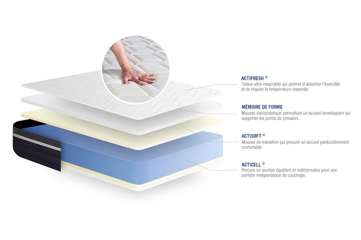 BETT Actimemo confort Memory-Schaum 80 x 200 cm h2 - Kit Bettgestell Grau - Beige/Grau, Karton/Holz (80/200cm) - ACTISOM